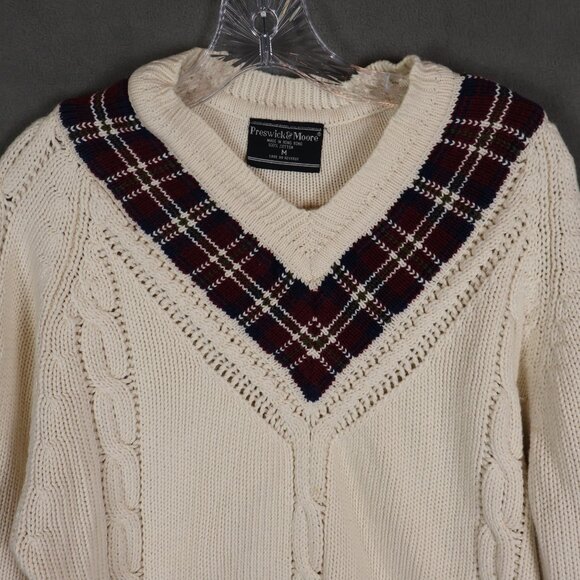 Vintage Preswick & Moore Sweater Mens Medium Tennis Cable Knit Grandpacore 90s - Picture 2 of 13